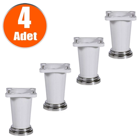 Yıldız Mobilya Masa Puf Sehpa TV Ünitesi Ayağı Beyaz Krom Baza Ayak 10 cm (4 Adet)