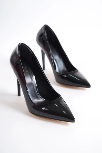 Siyah Rugan Yüksek İnce Topuklu Stiletto Ayakkabı - Lapita - 4