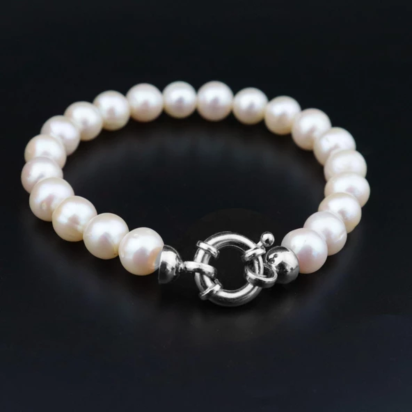 Pigado 925 Ayar Gümüş Özel Tasarım Gerçek Tatlısu İnci Bileklik - 8