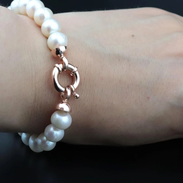 Pigado 925 Ayar Gümüş Özel Tasarım Gerçek Tatlısu İnci Bileklik - 6