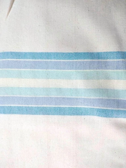 Mandaş Pamuklu El Dokuma Peştemal (80x200) - Krem Mavi - 2