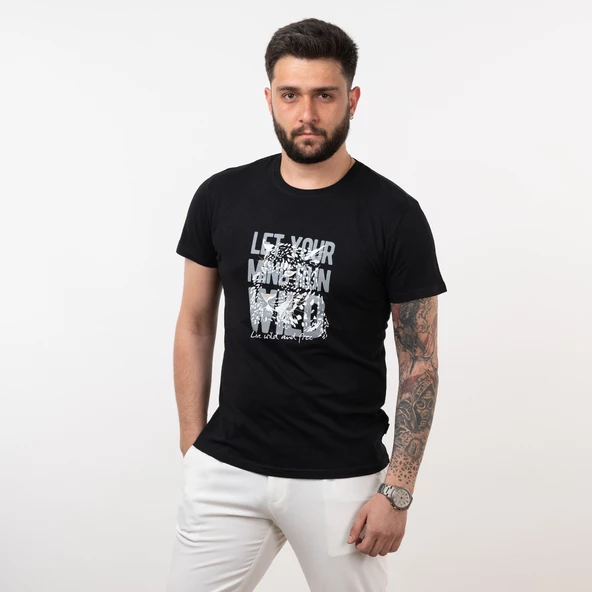 SLİMFİT BASİC BASKILI ERKEK T-SHİRT - Resim 4