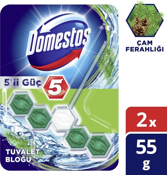 Domestos Tuvalet Bloğu 5li Güç Çam Ferahlığı 110 GR 2li