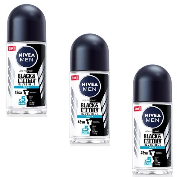 Nivea Men Black White Fresh Erkek Deodorant Roll-On 50 ml 3 ADET