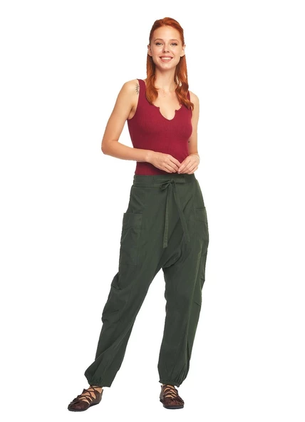 Kruvaze Beli Bağcıklı Elastik Paça Şalvar Pantolon - 5