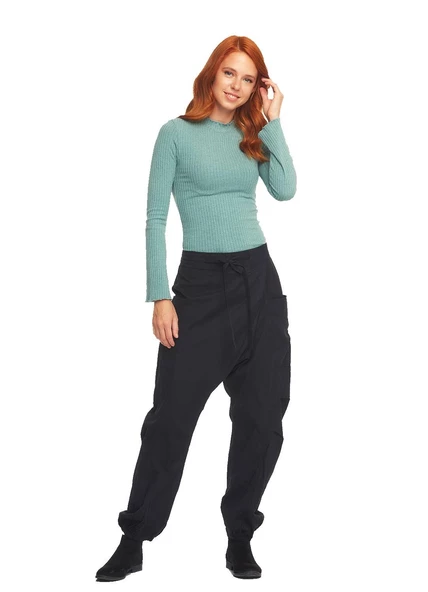 Kruvaze Beli Bağcıklı Elastik Paça Şalvar Pantolon - 5