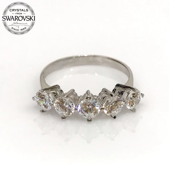 Orijinal Swarovski Beştaş 3 mm Altın Model Gümüş Yüzük - Resim 3