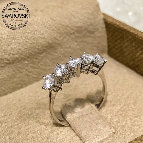 Orijinal Swarovski Beştaş 3 mm Altın Model Gümüş Yüzük ürün görseli