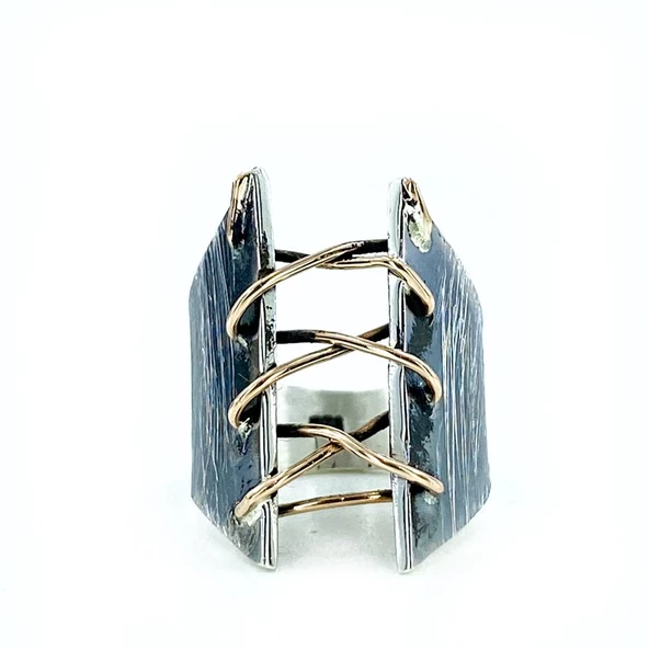 El Üretim Dikiş Özel Tasarım Marjinal Otantik 925 Gümüş Yüzük - Resim 2