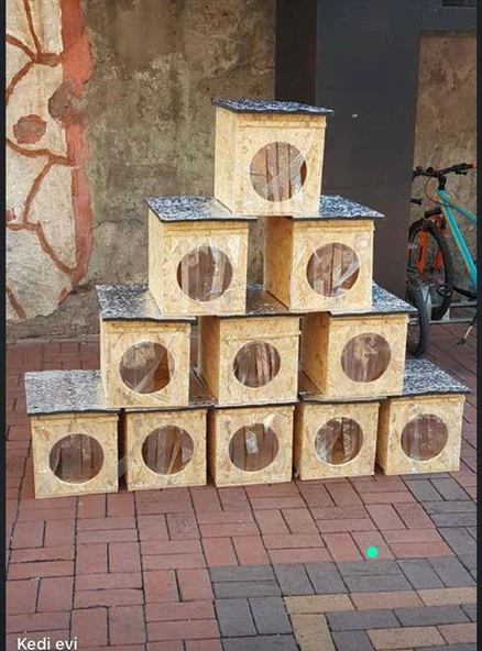 Dış & İç Mekan Ahşap Kedi Yuvası Ölçüleri: 35x40x35 - 5