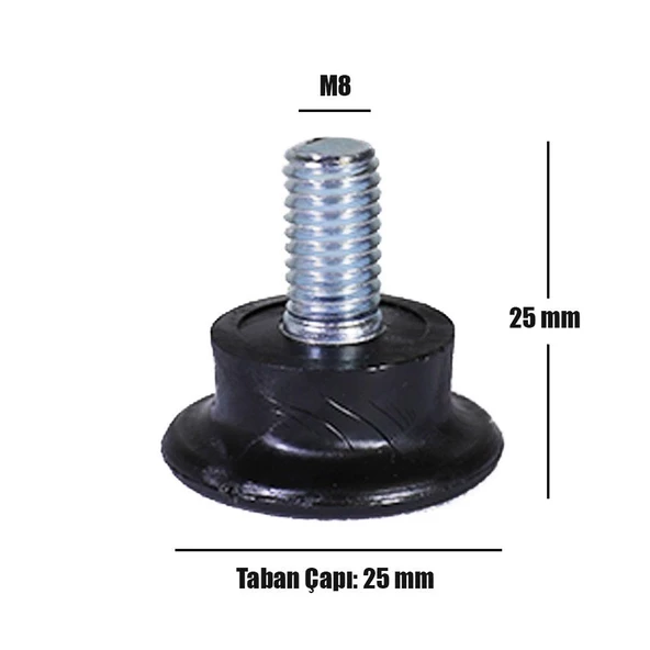 Nobel Bingo Rotil Ayak M8 Civatalı 25 mm Siyah Profil Ayağı 2.5 cm (10 ADET) - 3