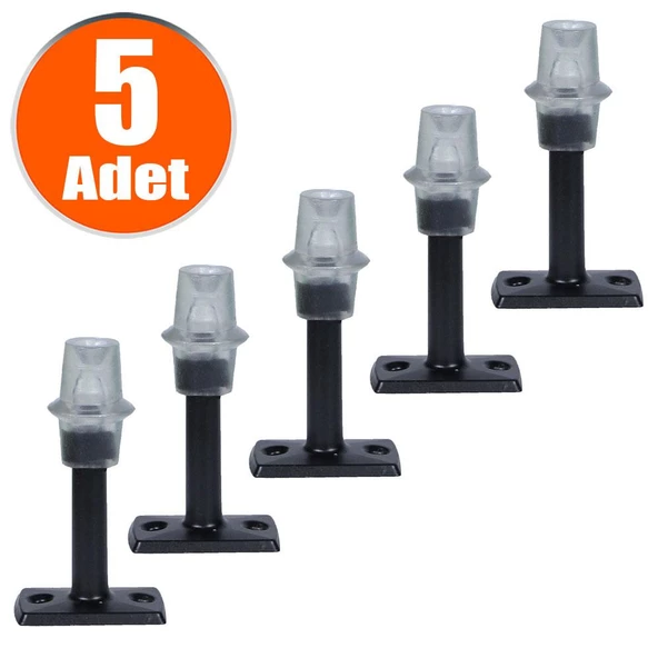 Kapı Stoperi Tamponu Durdurucu Tutucu Mat Siyah 8 cm Metal Kapı Stopu Silikonlu (5 ADET) - 5