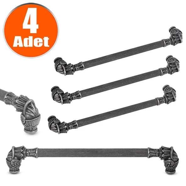 Alyans 224 mm Eskitme Antik Gümüş Rustik Metal (4 ADET) Mobilya Mutfak Dolap Kulpu Kulbu Kulpları