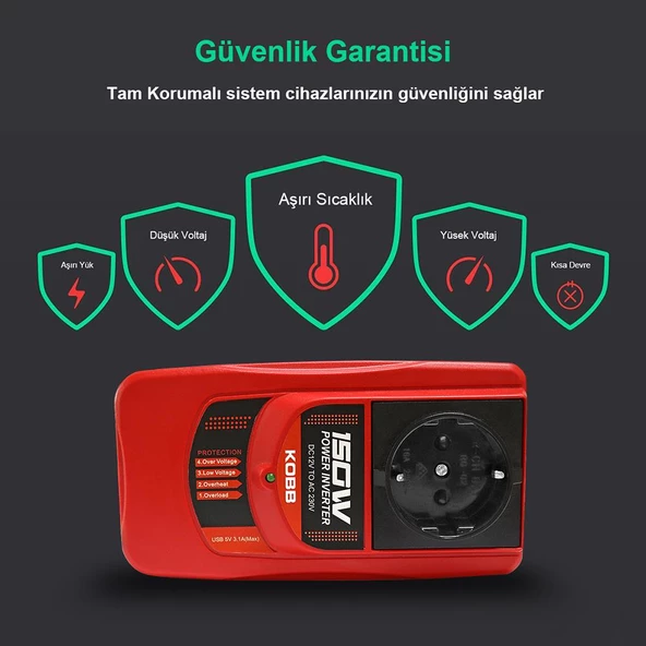 KOBB KBN150 12V/220V 150Watt Modifiye Sinüs Dönüştürücü İnvertör - 8