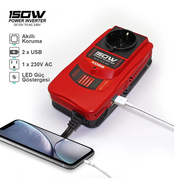 KOBB KBN150 12V/220V 150Watt Modifiye Sinüs Dönüştürücü İnvertör - 2