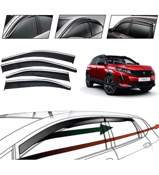 Peugeot 3008 2019 Kromlu Cam Rüzgarlığı 4 Lü