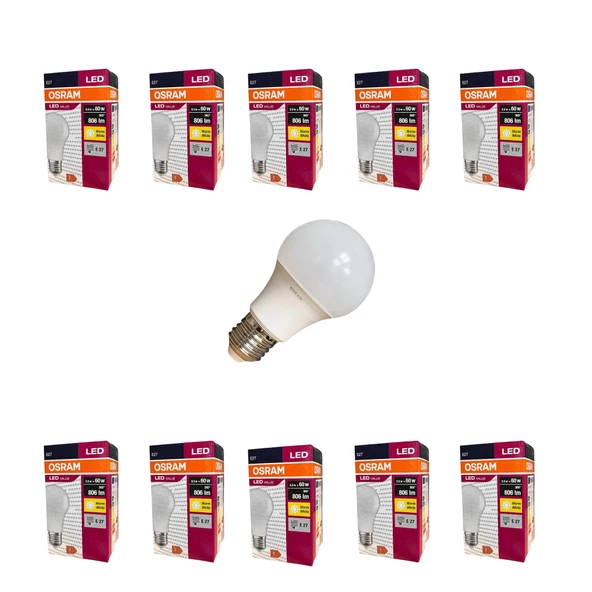 Osram 8.5 Watt Led Ampul 2700K Sarı Işık E27 - 10 Adet