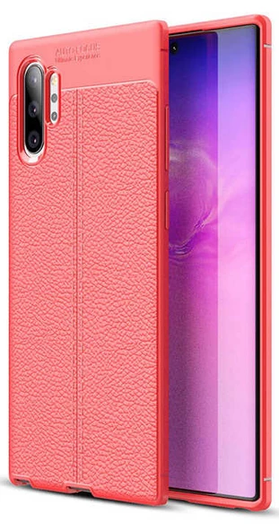 Samsung Galaxy Note 10 Plus Kılıf Deri Görünüm Sert Karbon Kapak - 4
