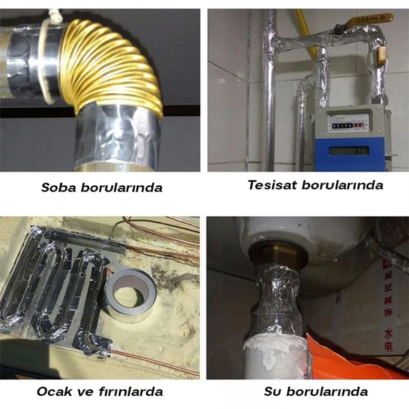 Alüminyum Folyo Bant 72 mm x 5 Metre Yanmaz Soba Borusu Bandı - 6