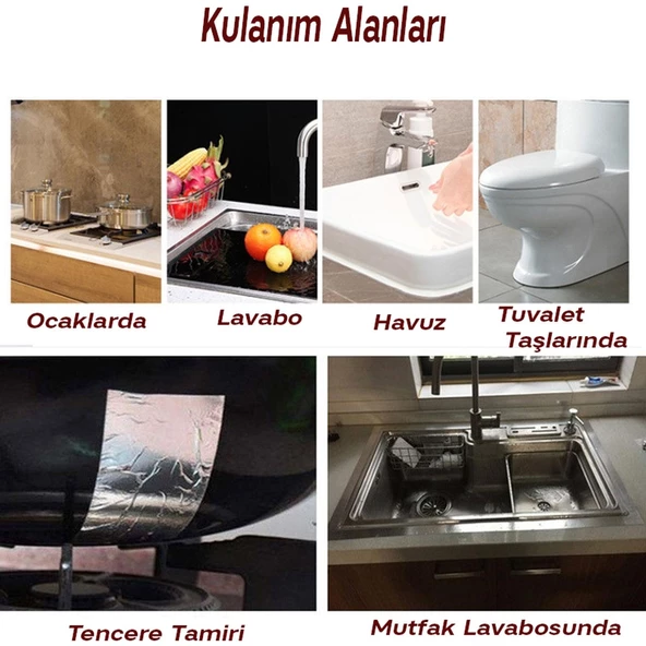 Alüminyum Folyo Bant 72 mm x 5 Metre Yanmaz Soba Borusu Bandı - 7