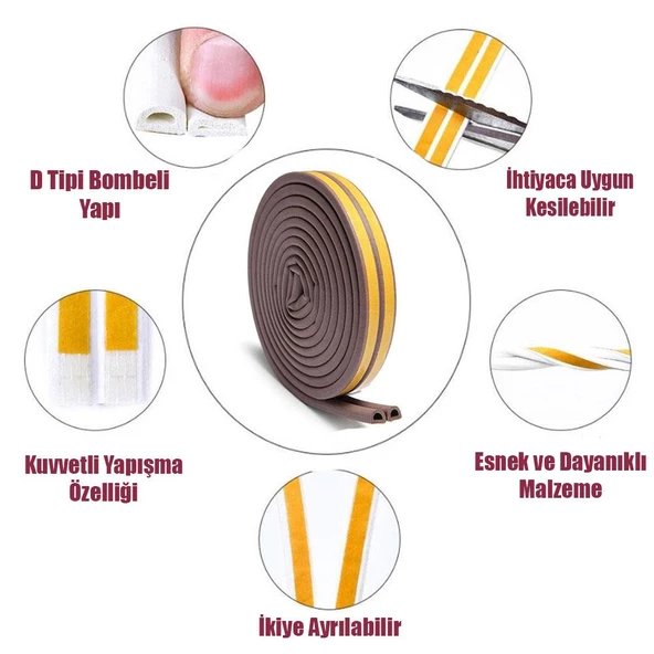Kapı Pencere Bandı Fitili Yapışkanlı Soğuk İzolasyon 20x2=40 Metre - 7