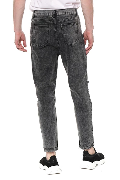 Erkek Bol Kesim Dizi Yırtık Eskitme Efektli Jean Kot Pantolon - 5