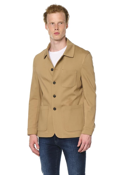 Erkek Yakalı Çok Cepli Düz Renk Ceket Gömlek - 4