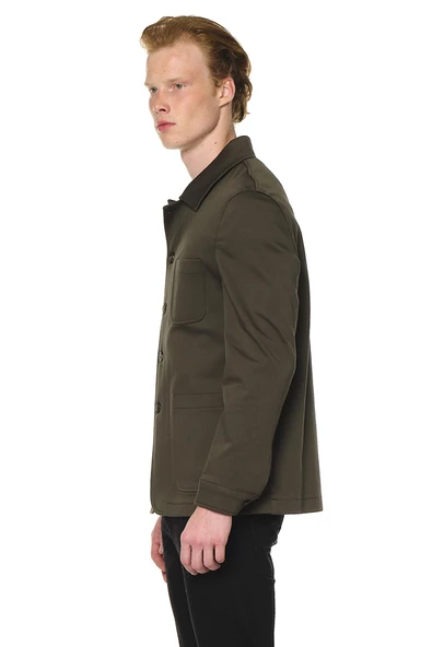 Erkek Yakalı Çok Cepli Düz Renk Ceket Gömlek - 3