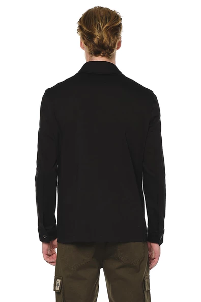 Erkek Yakalı Çok Cepli Düz Renk Ceket Gömlek - 7