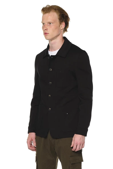 Erkek Yakalı Çok Cepli Düz Renk Ceket Gömlek - 6