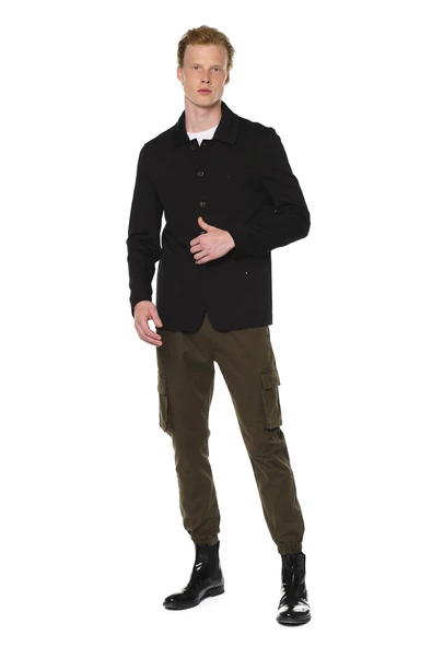 Erkek Yakalı Çok Cepli Düz Renk Ceket Gömlek - 8