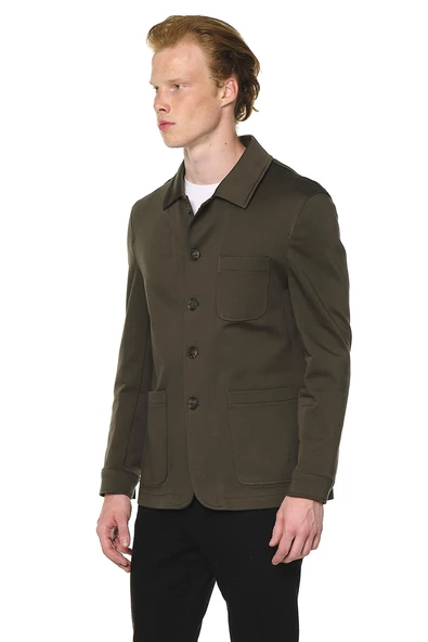 Erkek Yakalı Çok Cepli Düz Renk Ceket Gömlek - 10