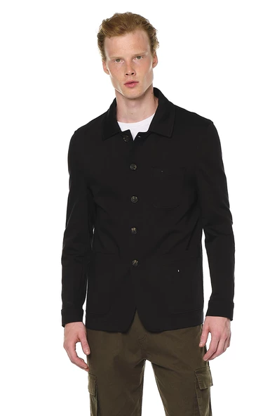 Erkek Yakalı Çok Cepli Düz Renk Ceket Gömlek - 5