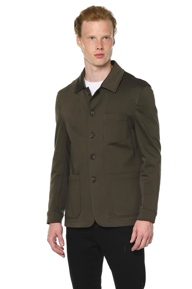 Erkek Yakalı Çok Cepli Düz Renk Ceket Gömlek - 9