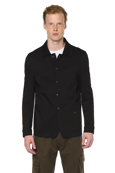 Erkek Yakalı Çok Cepli Düz Renk Ceket Gömlek - 2