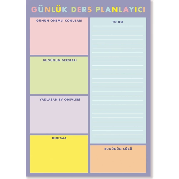 Günlük Ders Planlayıcı Notluk Organizer, 60 syf