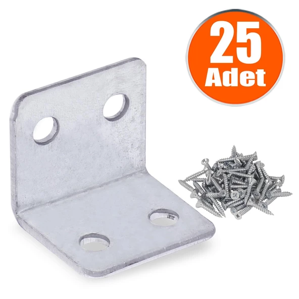 Mobilya Eşya Dolap Deprem Sabitleyici Köşebent Bağlantı Aparatı L Demiri Gönye 25x25x30 Mm (25 ADET) - 2