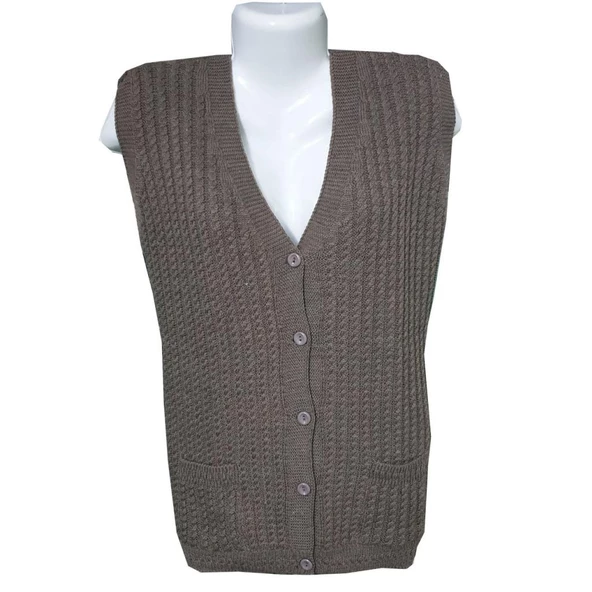 Örgü Model Sıfır Kol Kadın Yün Triko Hırka - 4