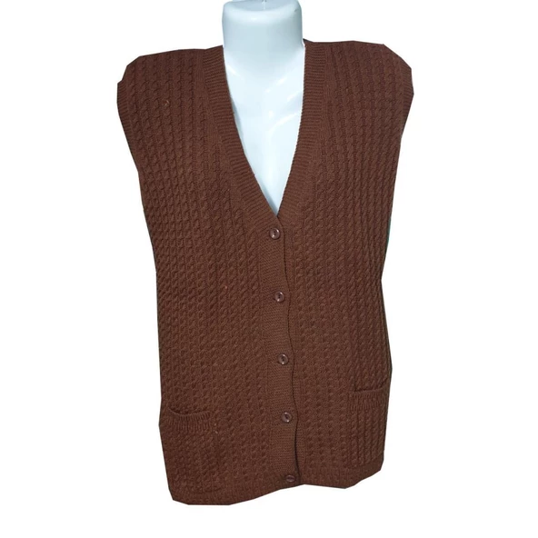 Örgü Model Sıfır Kol Kadın Yün Triko Hırka - 5