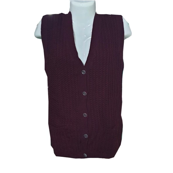 Örgü Model Sıfır Kol Kadın Yün Triko Hırka - 3