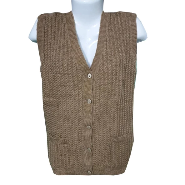 Örgü Model Sıfır Kol Kadın Yün Triko Hırka - 2