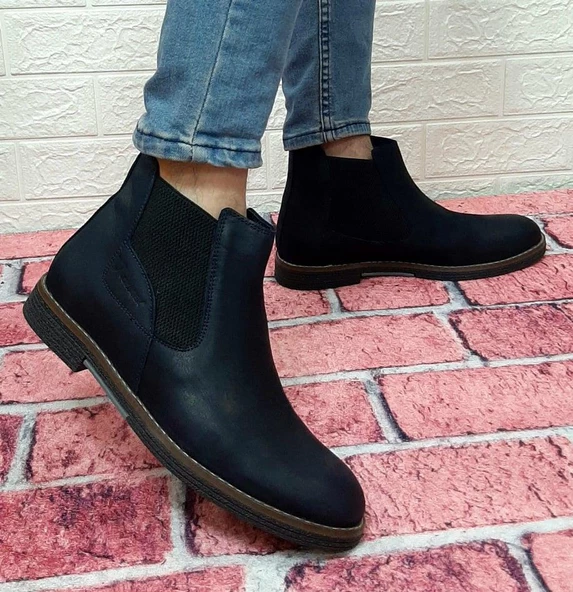 Voyager 3502 Lacivert Hakiki Deri Bilekte Bağcaksız Erkek Bot - Resim 6