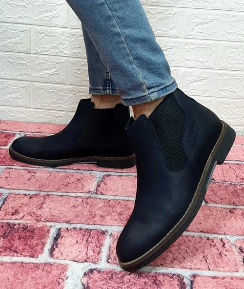 Voyager 3502 Lacivert Hakiki Deri Bilekte Bağcaksız Erkek Bot - Resim 4