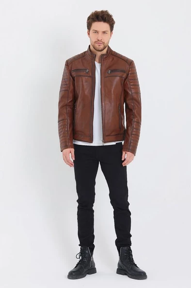 Spor Model Taba Renk Deri Mont - 12