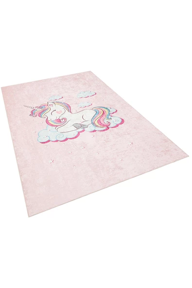 Frenda Home Unıcorn Kaymaz Deri Taban Dekoratif Çocuk Odası Halısı  PEMBE 80X300 - 2