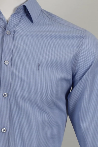 Uzun Kol Slim Fit Kare Desenli Gömlek - 7