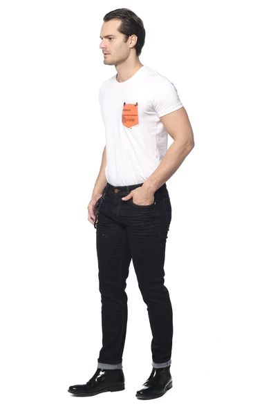 Erkek Slim Fit Boru Paça Rahat Likralı Zincirli Kot Pantolon - 5