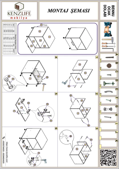 Kenzlife ocak dolabı bennu gri 85*70*60 XLARGE kapaklı hazır mutfak klasik setüstü ocak için sabit tabla - Resim 4