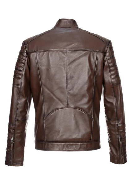 Fındık Renk Dört Cepli İşleme Spor Deri Mont - 8