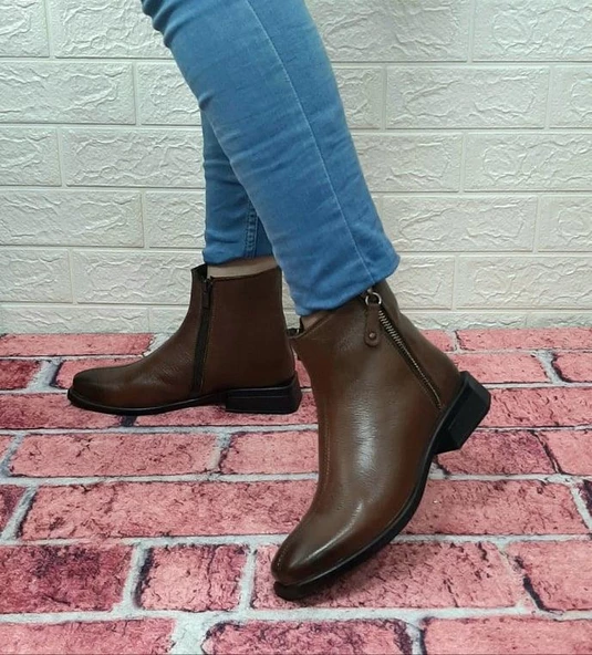 Voyager 8479 Taba Renk Kaymaz Taban Hakiki Deri Bayan Bot - Resim 6